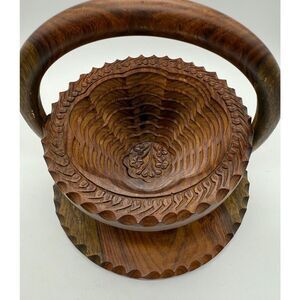 Handcarved wooden collapsing basket fruit basket